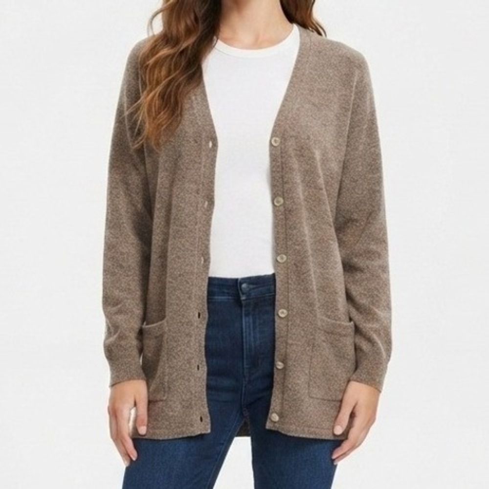 Express Tricot Cardigan Sweater Womens‎ Large Brown Vintage Marl Button Front